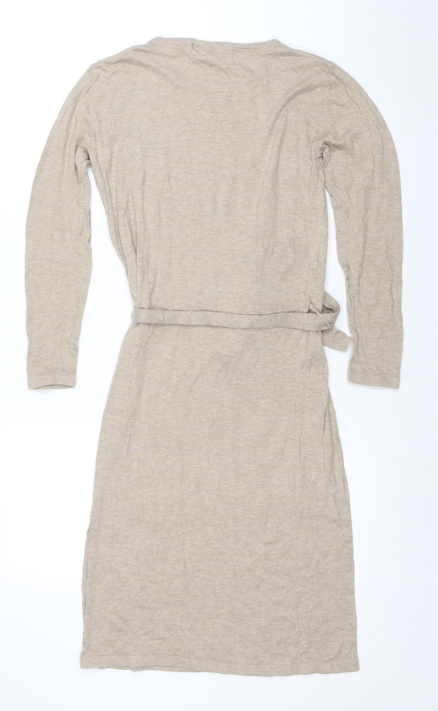 Mango Women Beige Jersey Wrap Belted Long Sleeve Dress XS