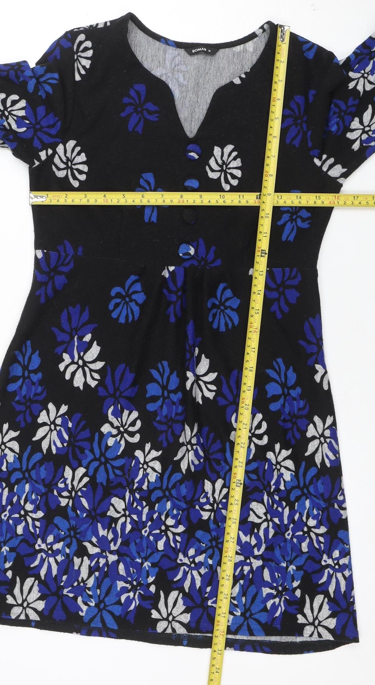 Roman Women's Black Floral A-Line Jersey Dress Size 10