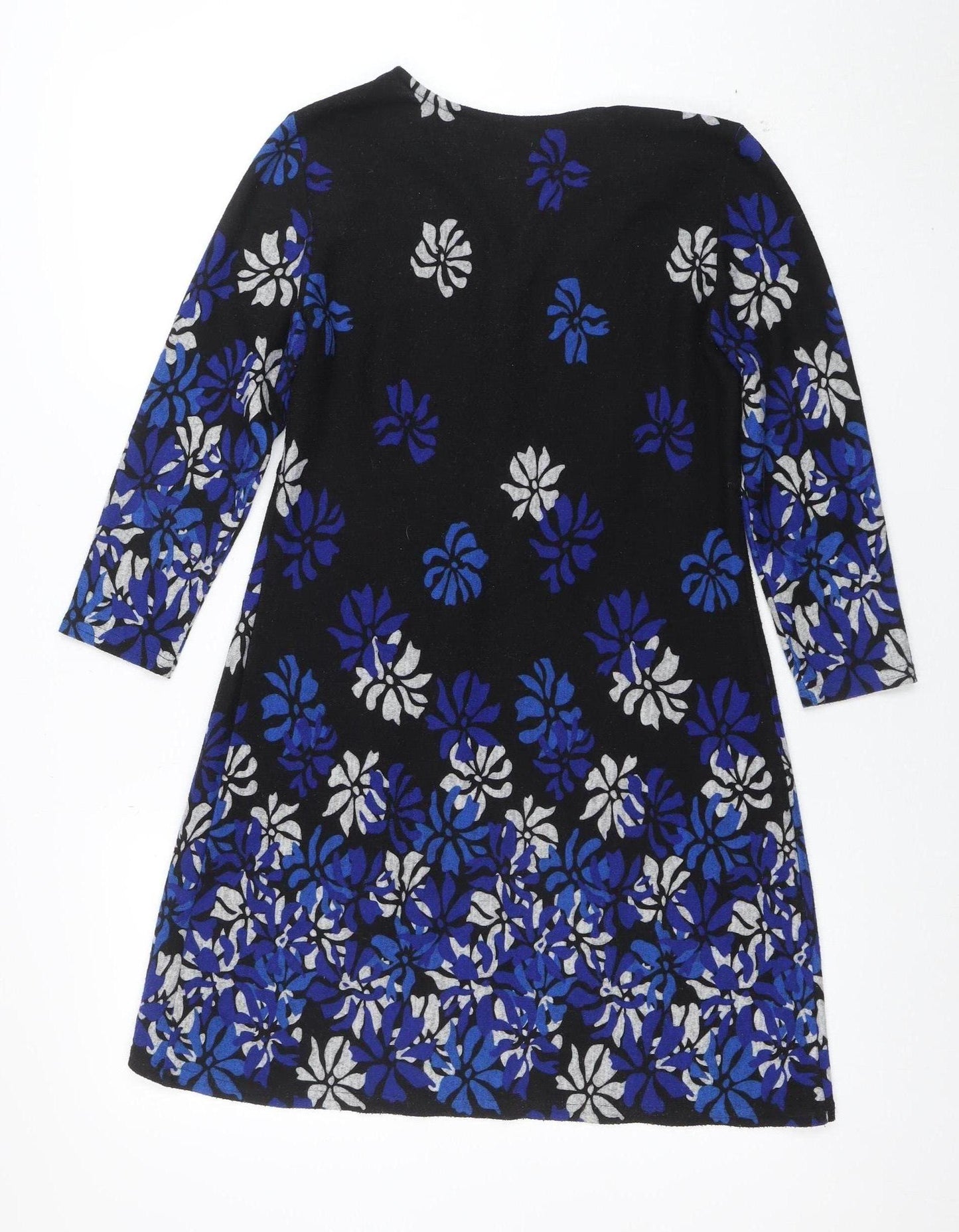 Roman Women's Black Floral A-Line Jersey Dress Size 10