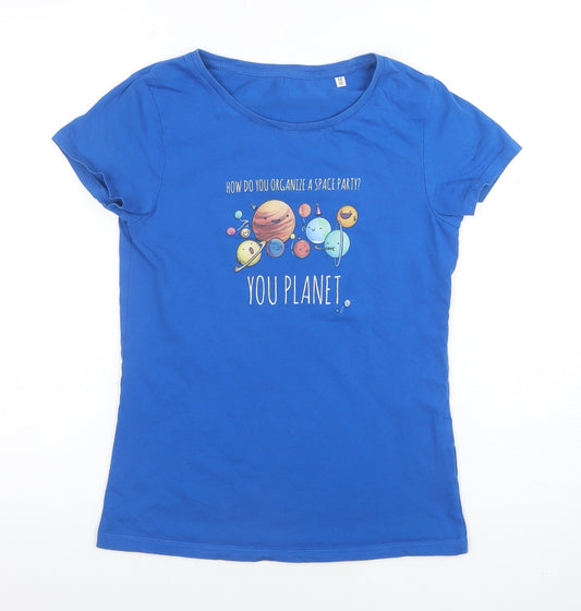 Stella Stanley Womens Blue Medium 'You Planet' Space Graphic T-Shirt