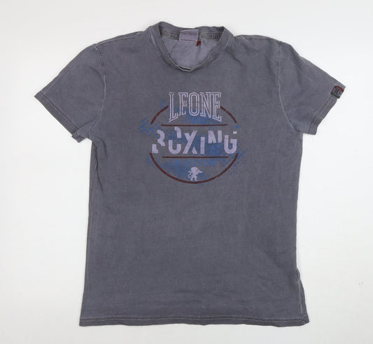 Leone 1947 Men's Grey Boxing Graphic Cotton T-Shirt Size L