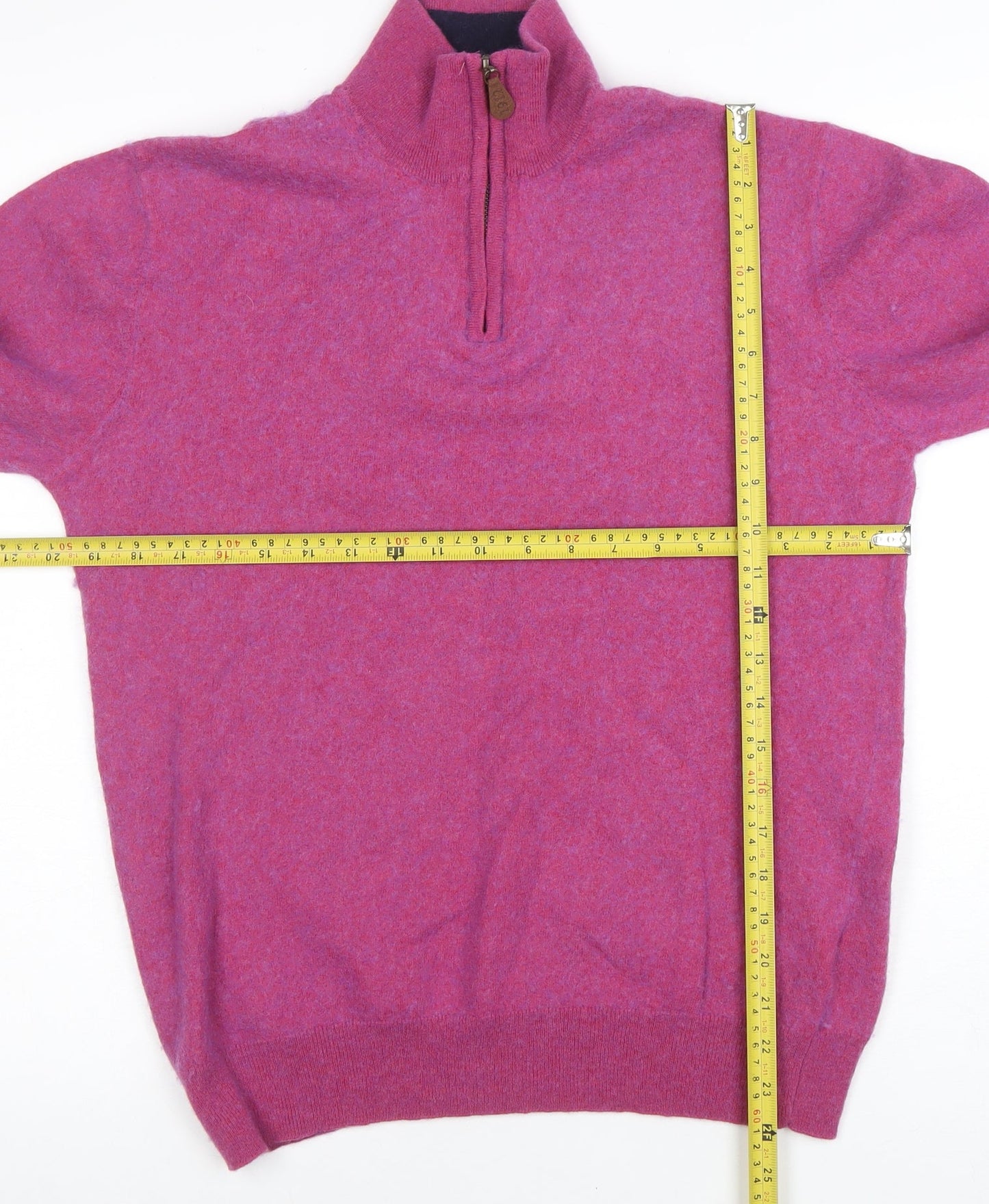 Brook Taverner Men's Pink 1/2 Zip Merino Wool Cotton Jumper M