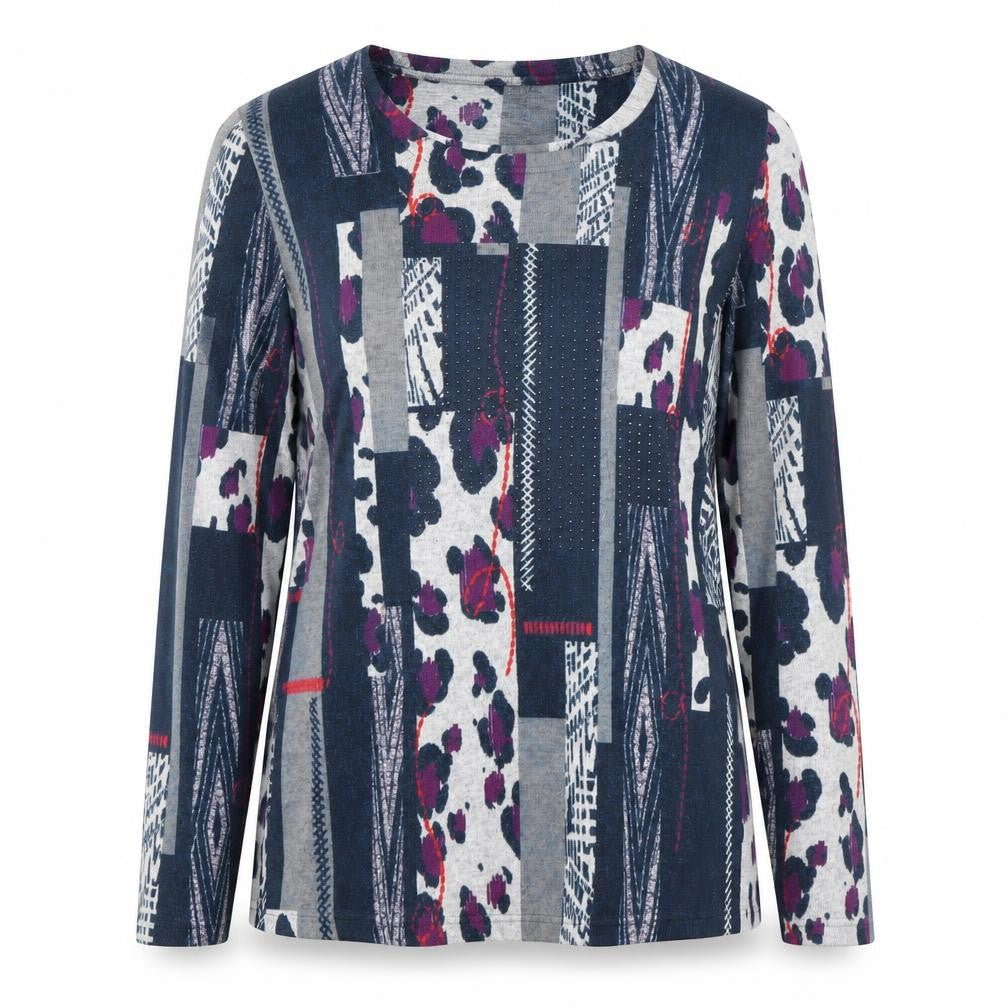 Bassini Womens Multicoloured Geometric Rhinestone Pullover Jumper Size S