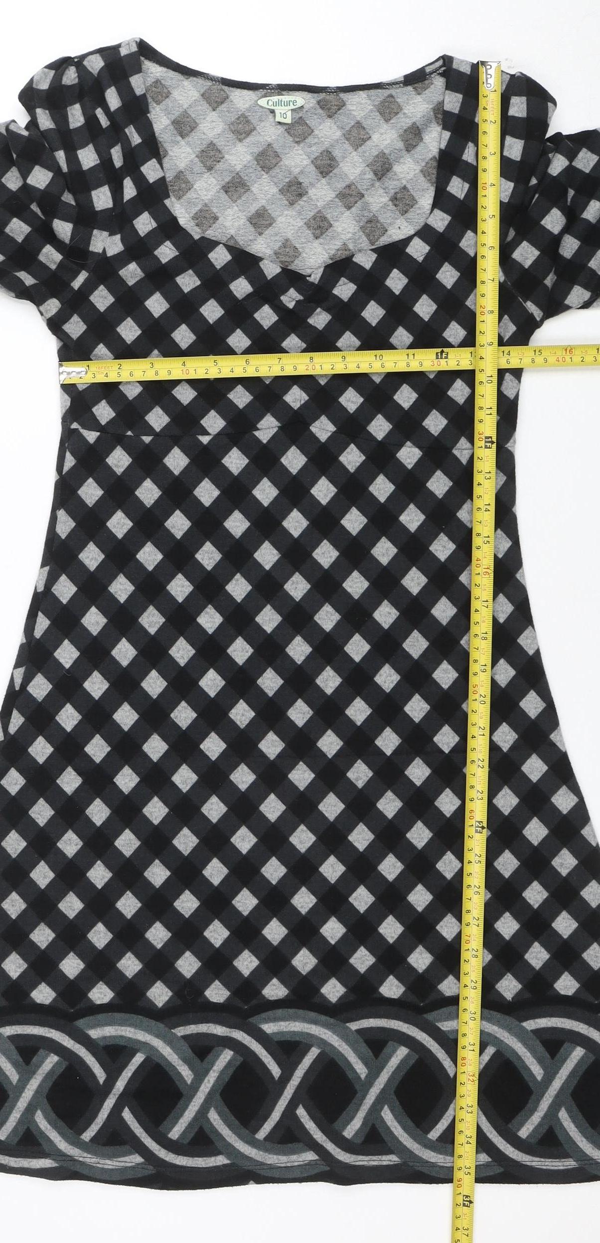 Culture Women Black Check A-Line 3/4 Sleeve Jersey Dress Size 10