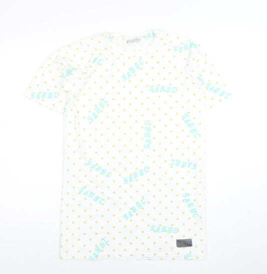 SABBBC Men's White Polka Dot Jersey T-Shirt Size S