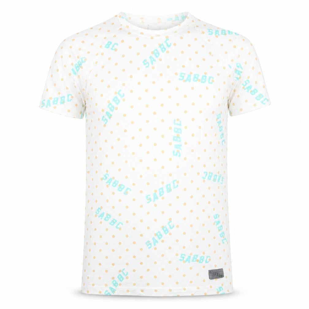 SABBBC Men's White Polka Dot Jersey T-Shirt Size S