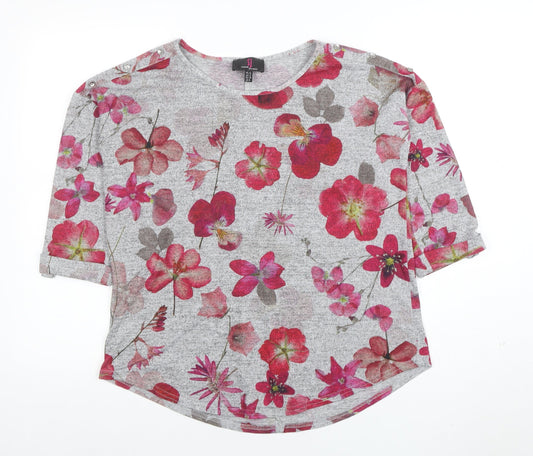 Simon Jefferay Womens Grey Floral 3/4 Sleeve Jersey T-Shirt Size 12
