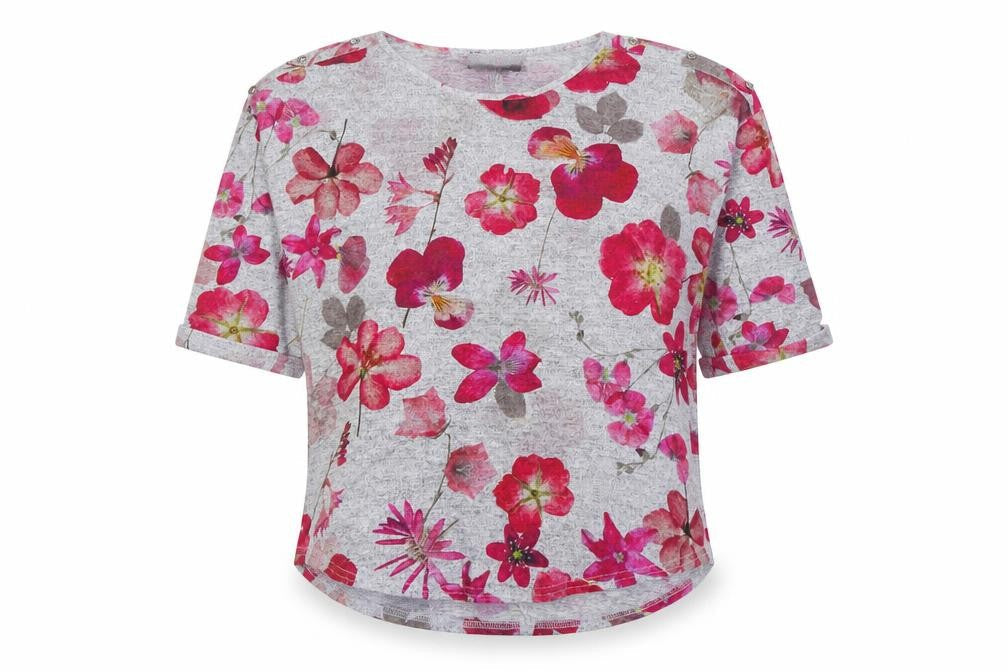 Simon Jefferay Womens Grey Floral 3/4 Sleeve Jersey T-Shirt Size 12