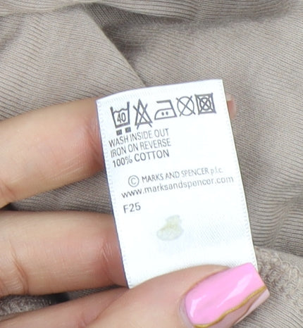 Marks and Spencer Women Beige Sequin Tie Cropped Cotton Blouse UK 14