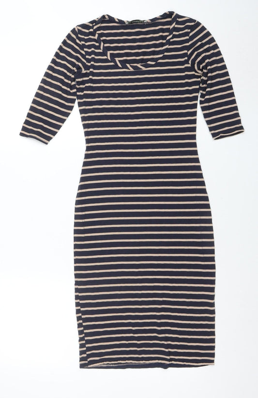 Oasis Women Blue Striped Bodycon Knee Length Dress XS