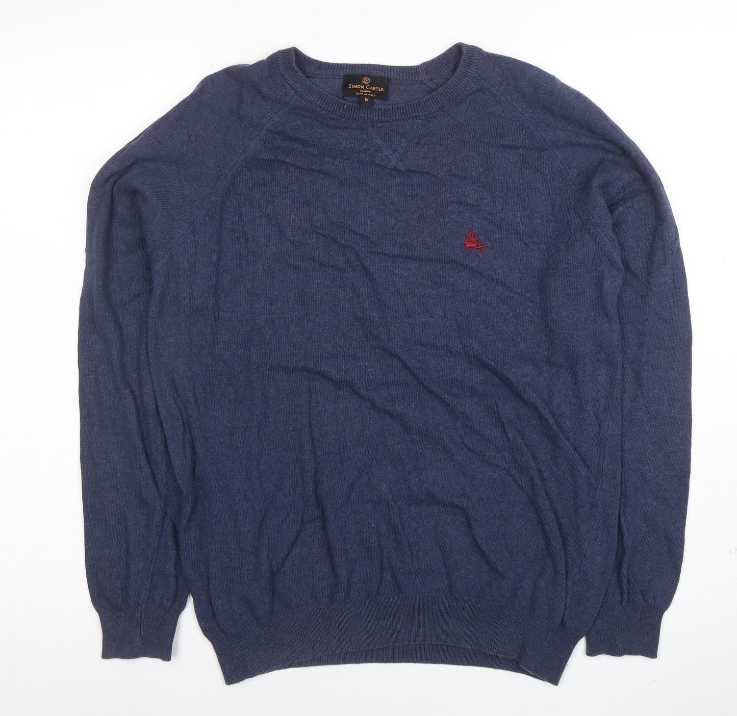 Simon Carter Men’s Blue Cotton Cashmere Crew Neck Jumper Size M