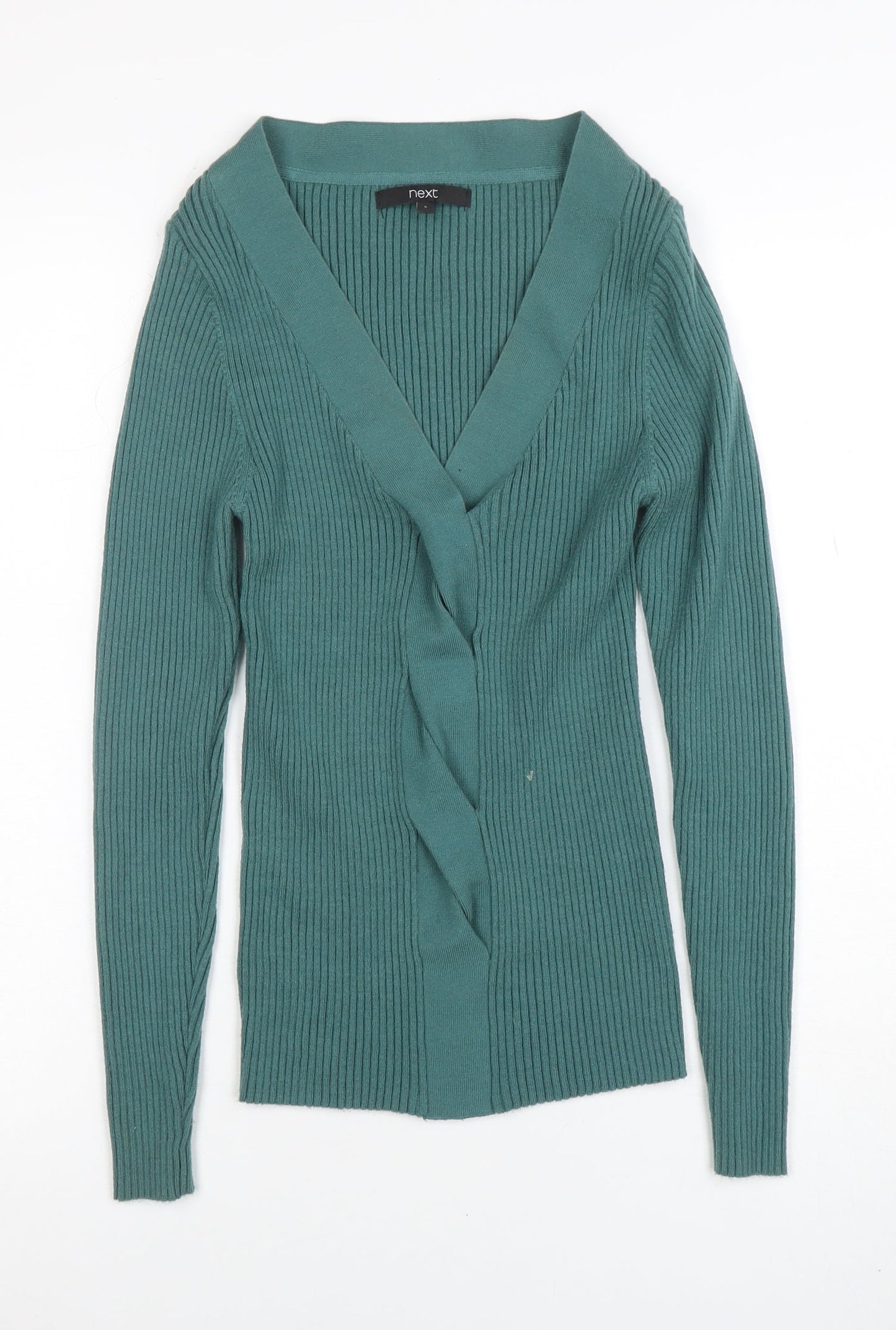 Next Women's Green V-Neck Ribbed Knit Cardigan Size S