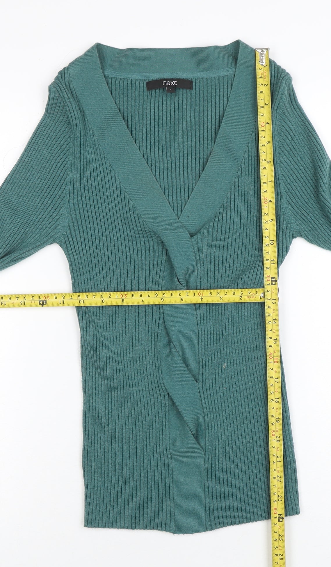 Next Women's Green V-Neck Ribbed Knit Cardigan Size S