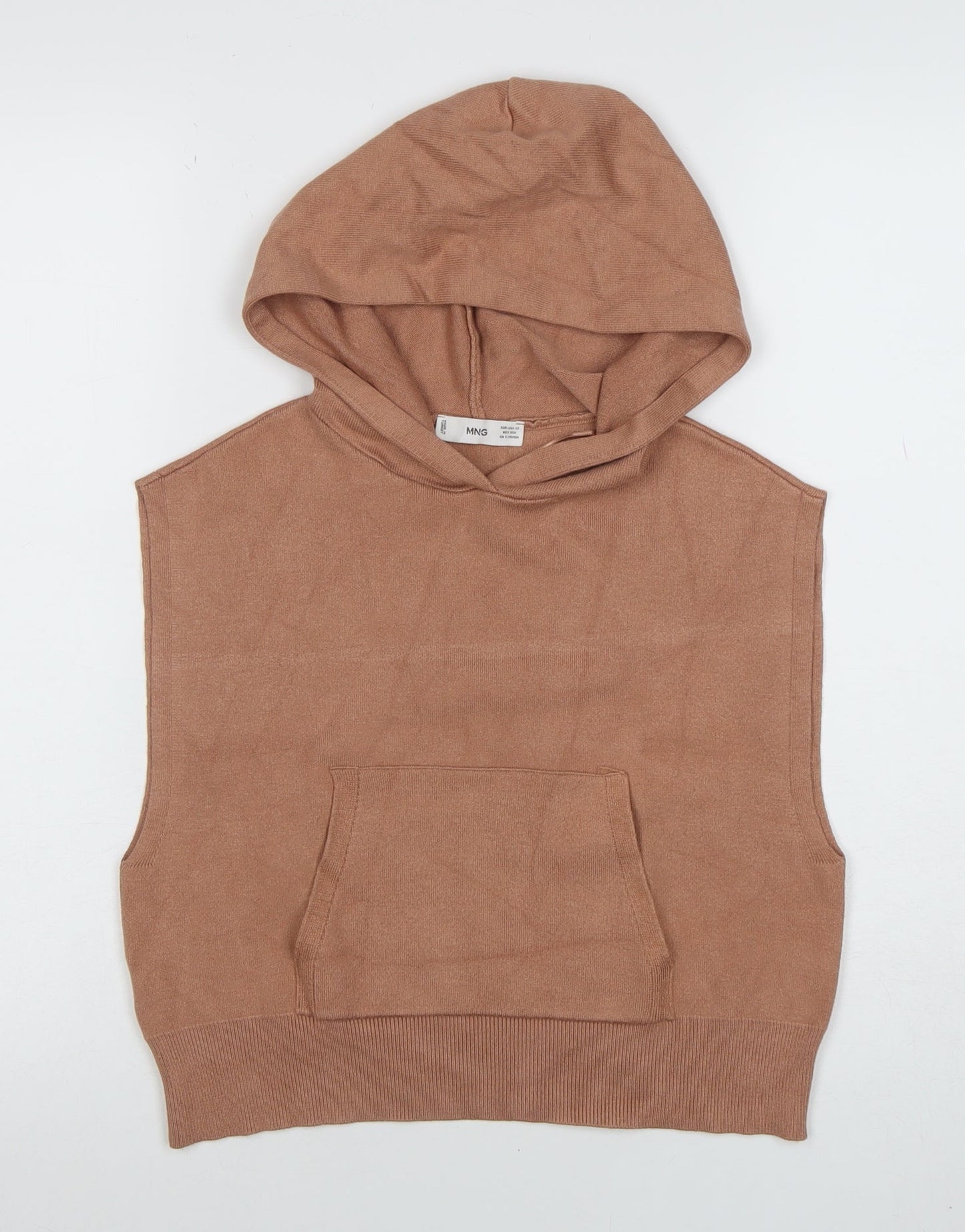MNG Women's Brown Sleeveless Hooded Pullover Knit Jumper XS