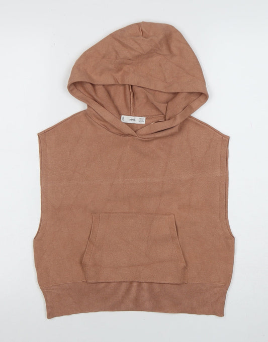 MNG Women's Brown Sleeveless Hooded Pullover Knit Jumper XS