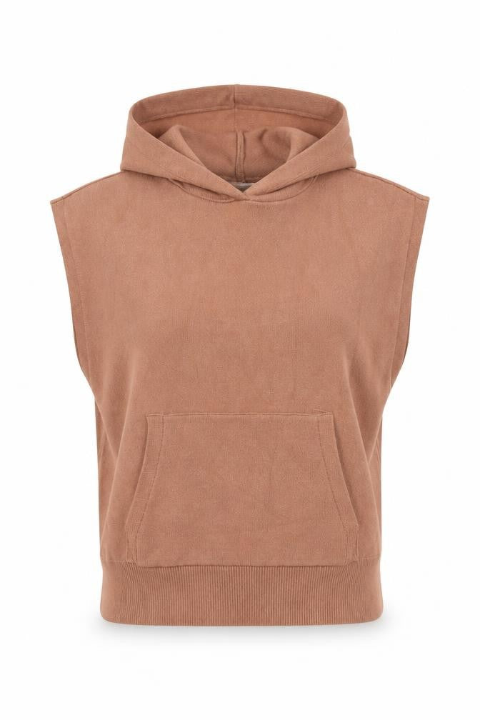 MNG Women's Brown Sleeveless Hooded Pullover Knit Jumper XS