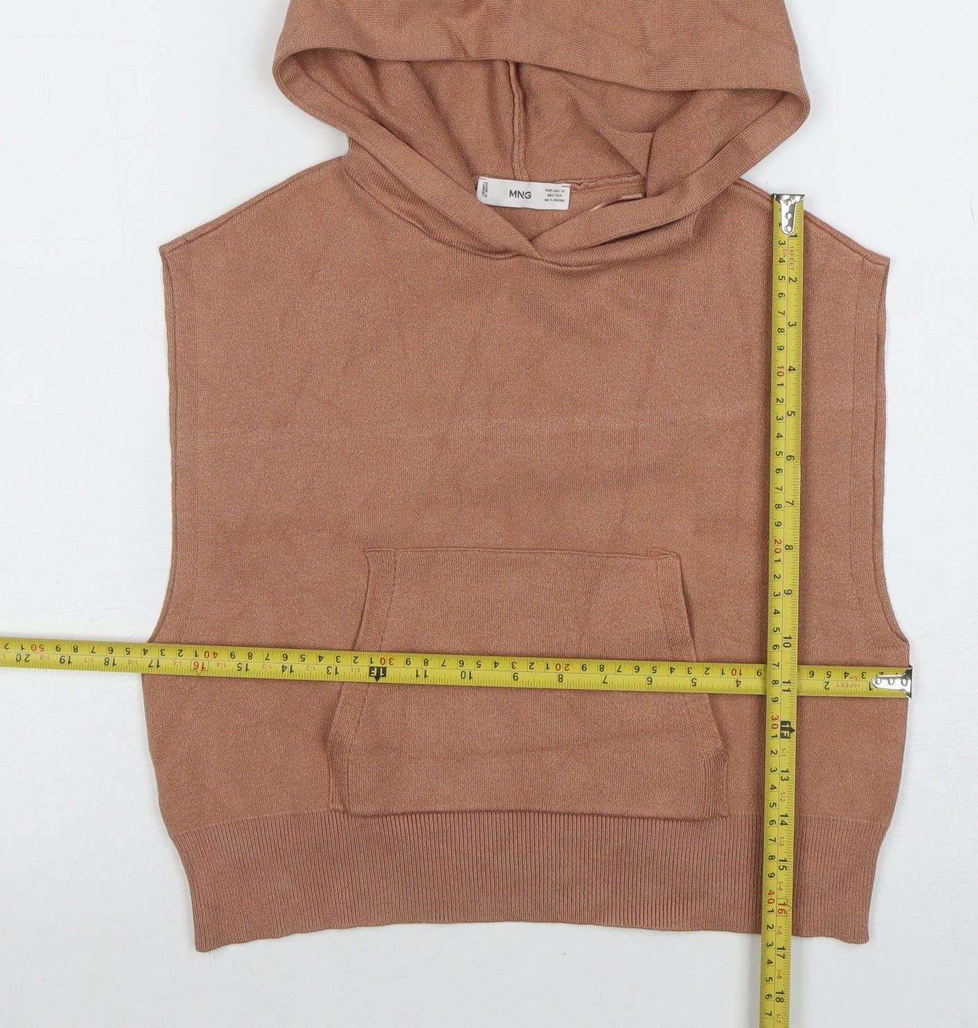 MNG Women's Brown Sleeveless Hooded Pullover Knit Jumper XS