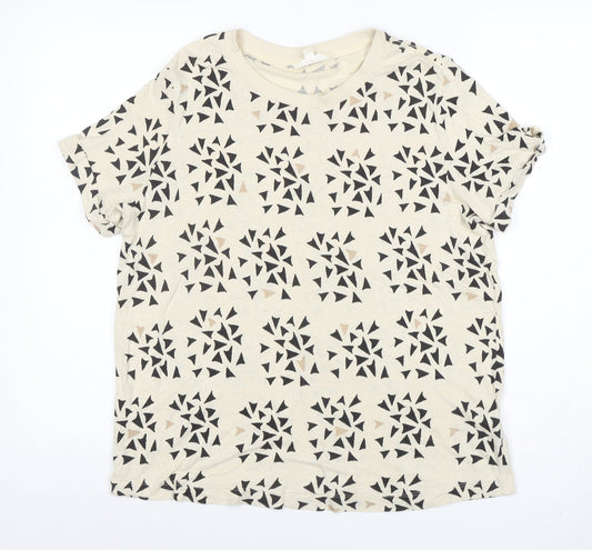 Per Una Women Beige Geometric Cotton Linen T-Shirt Size 14