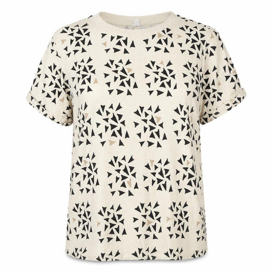 Per Una Women Beige Geometric Cotton Linen T-Shirt Size 14