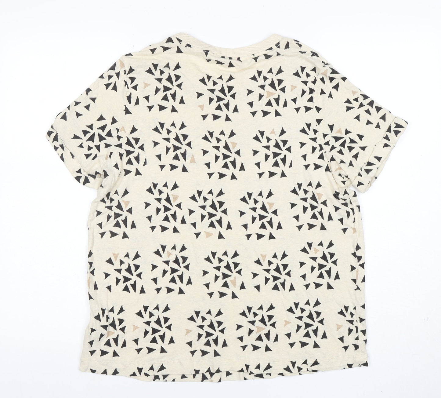 Per Una Women Beige Geometric Cotton Linen T-Shirt Size 14