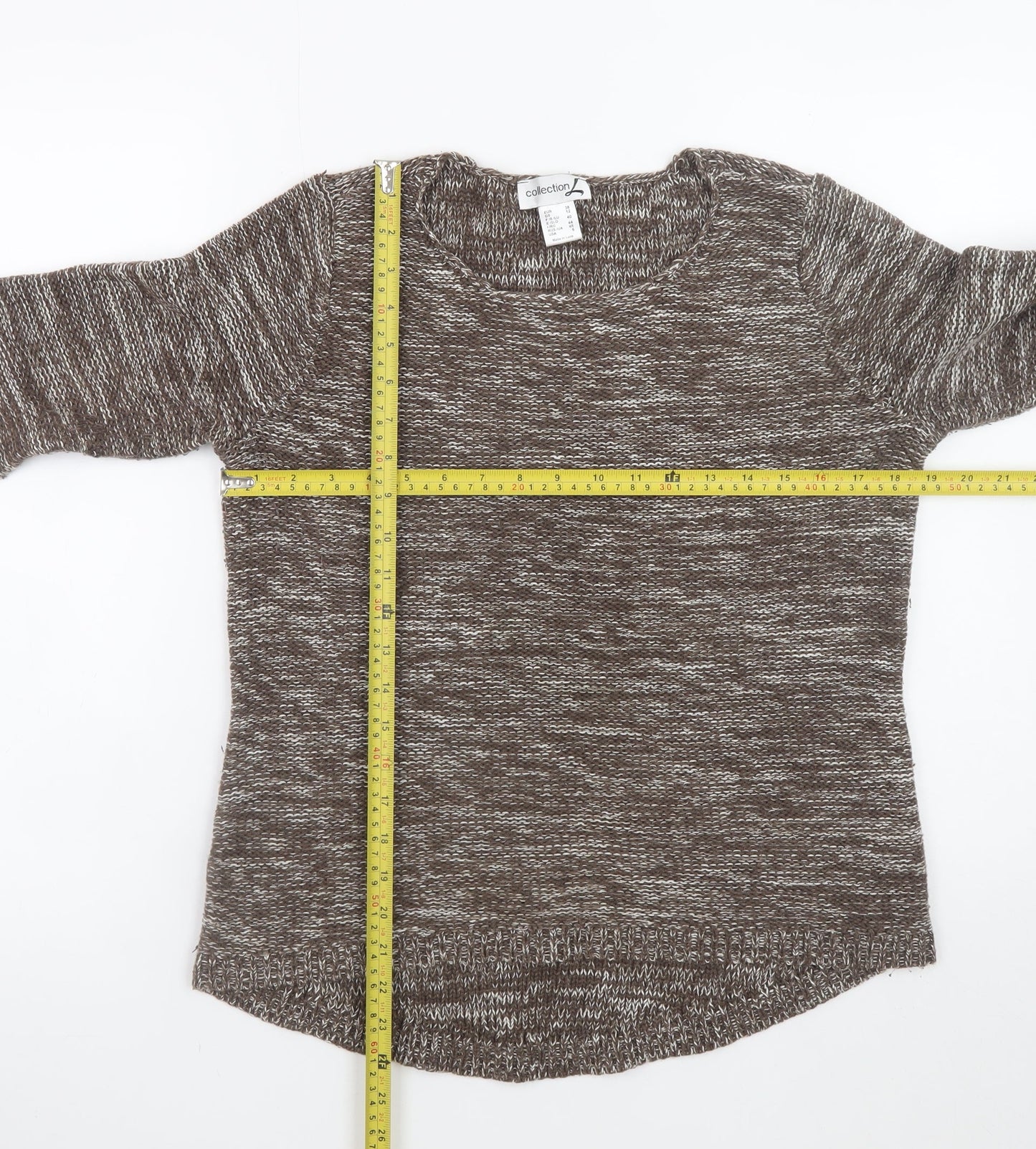 Collection L Women Brown Knit Cotton Acrylic Jumper Size 12