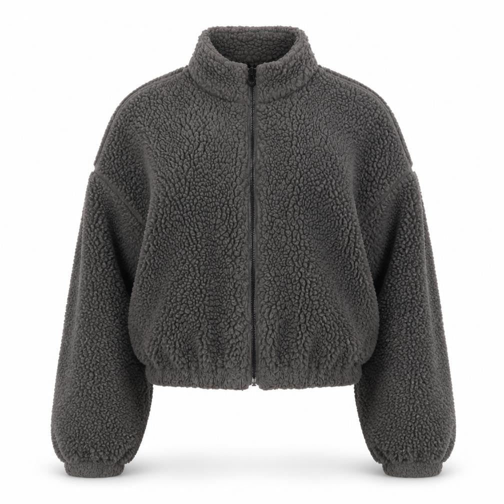 Nicki Studios Women Grey XS Cropped Fleece Zip Jacket