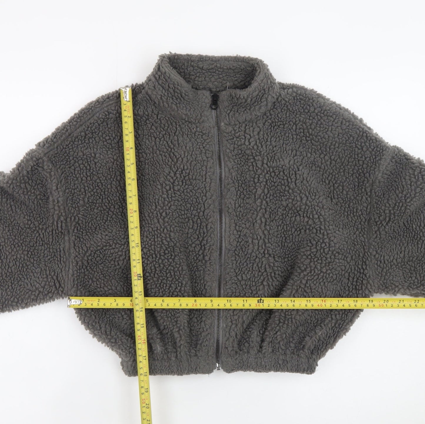 Nicki Studios Women Grey XS Cropped Fleece Zip Jacket