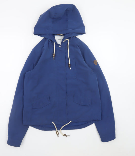 ONLY Men's Blue Hooded Windbreaker Jacket Size S Polyester Nylon