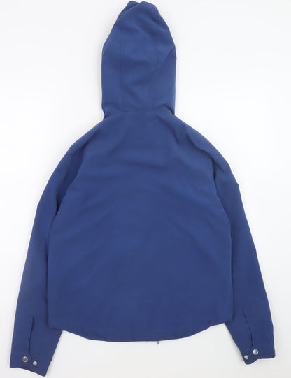 Close-up detail of Only Men's Blue Hooded Windbreaker Jacket, size S, Polyester Nylon