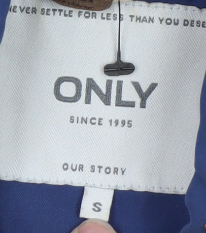 Brand and care label for Only Men's Blue Hooded Windbreaker Jacket, size S, Polyester Nylon