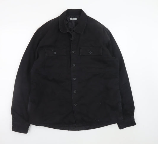 Tu Men's Black L Cotton Lined Casual Button Jacket