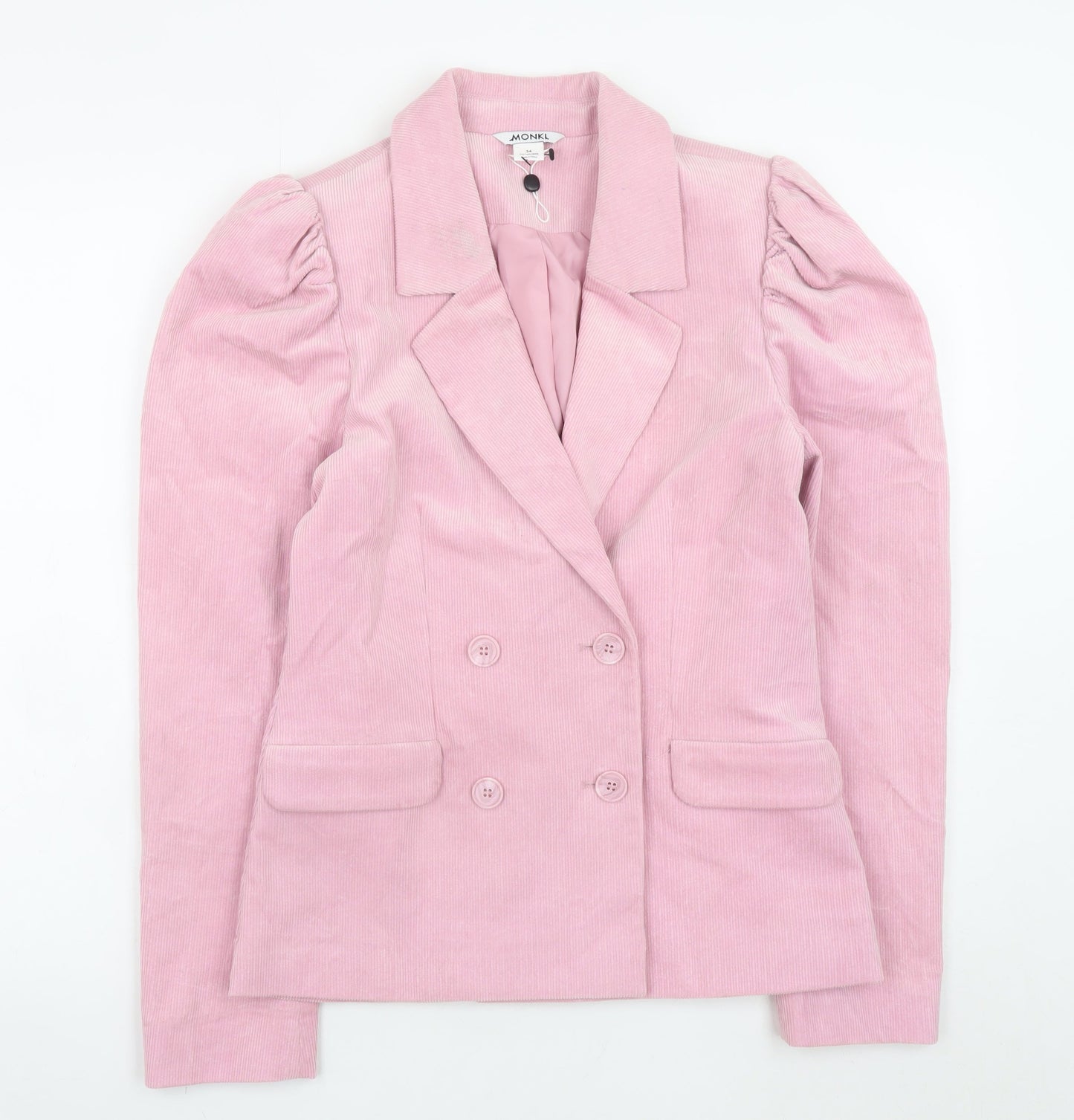 Monki Women Pink Corduroy Blazer Size 8 Double Breasted Jacket