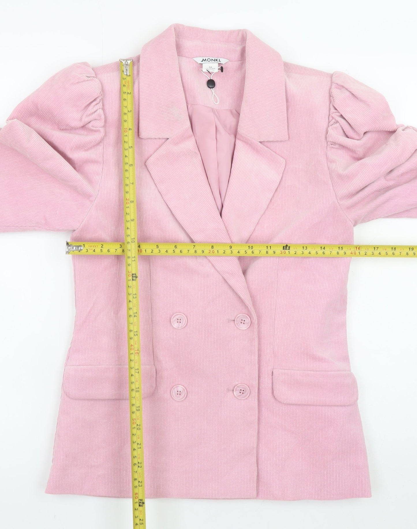 Monki Women Pink Corduroy Blazer Size 8 Double Breasted Jacket