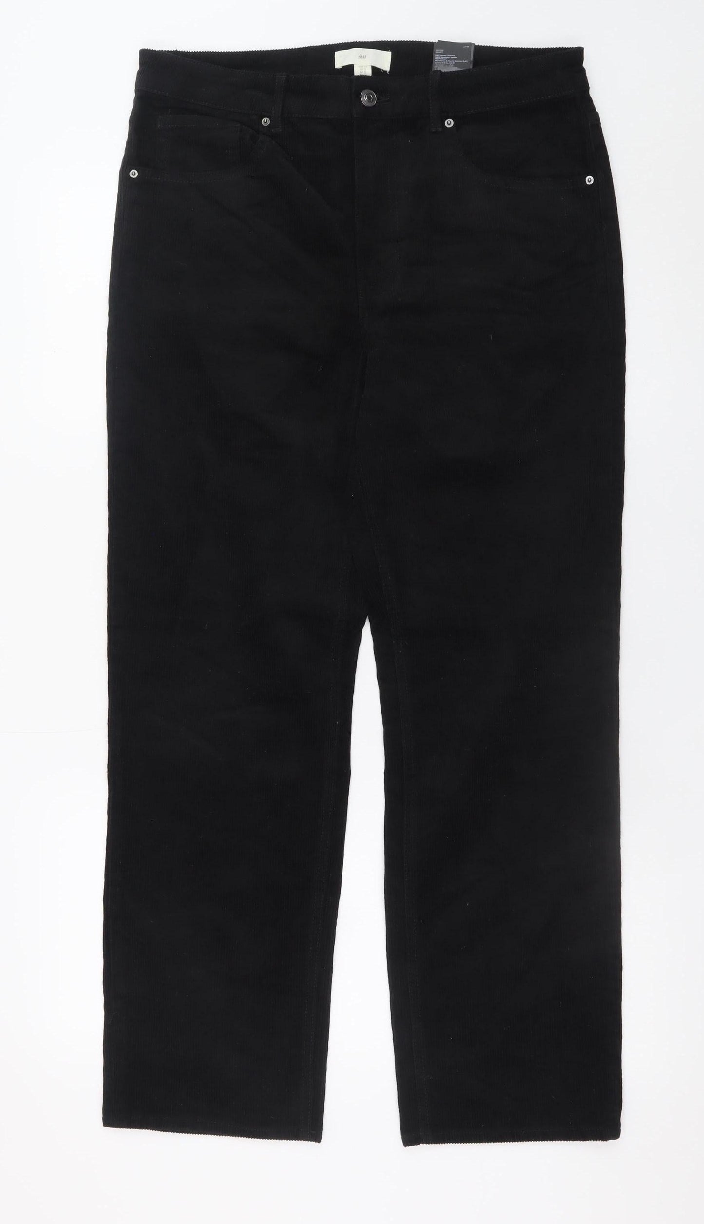 H&M Women’s Black Corduroy Straight Trousers Size 16