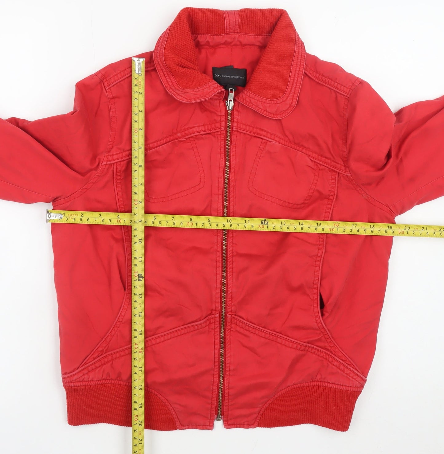 MNG Women’s Red Bomber Jacket Size 14 Lined Casual Zip Front