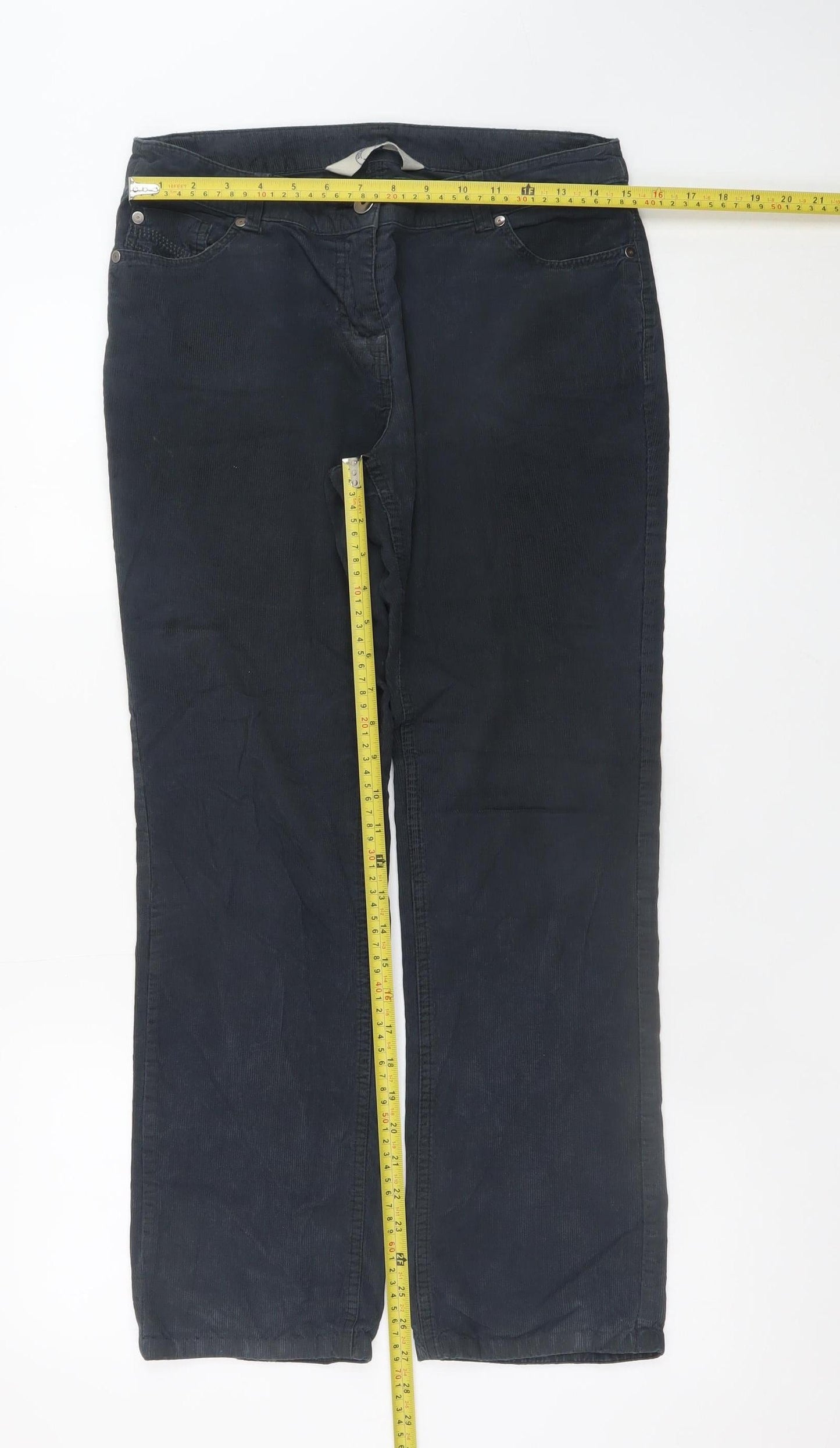 BHS Women Black Corduroy Chino Trousers Size 10 Regular Fit