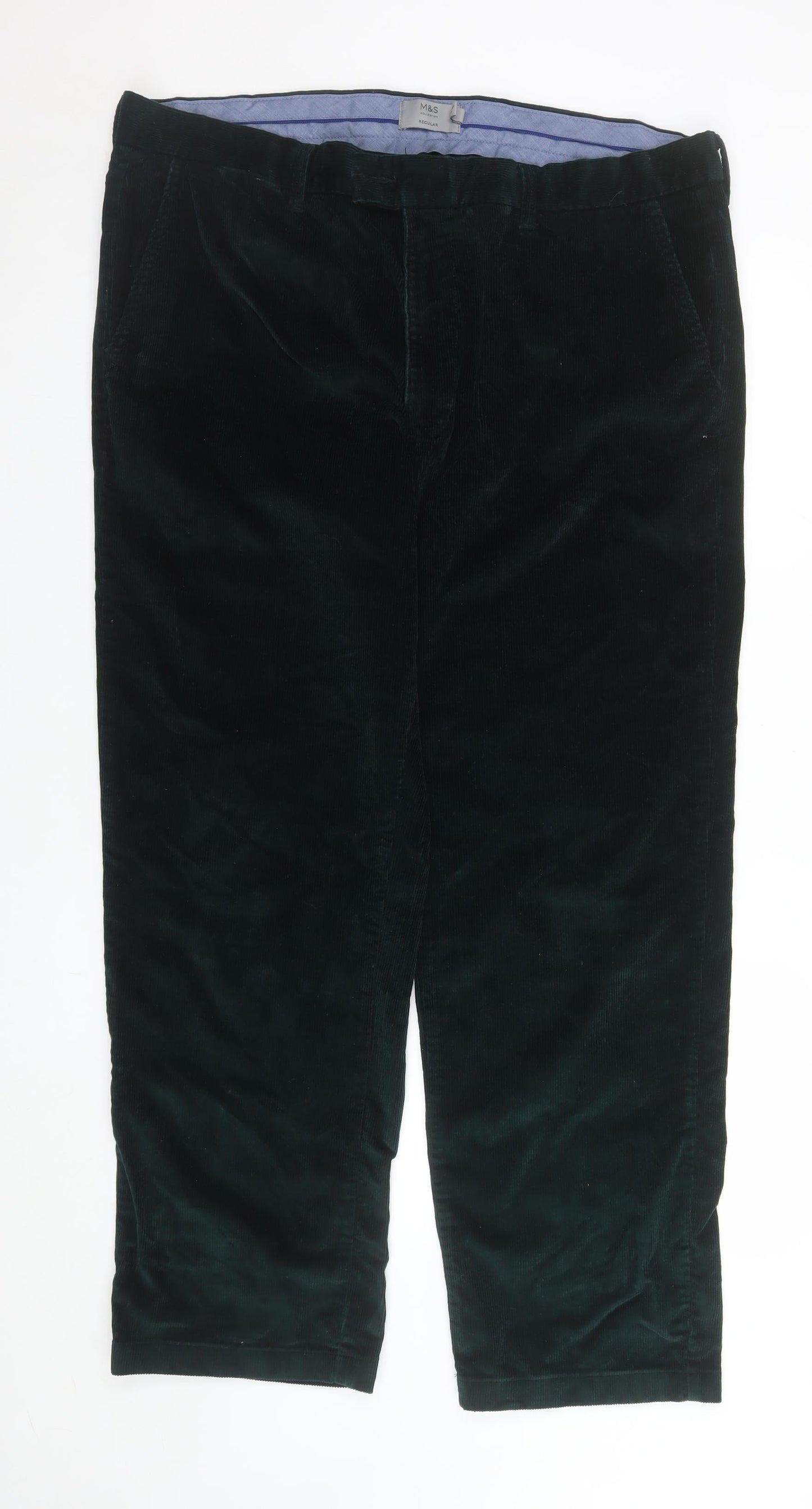 Marks and Spencer Men's Green Corduroy Chino Trousers 40W 31L Regular Fit