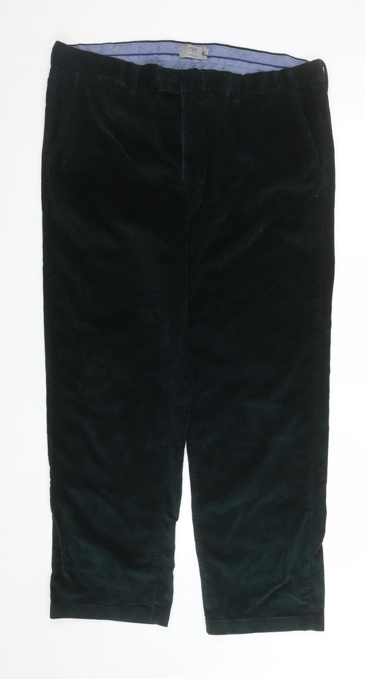 Marks and Spencer Men's Green Corduroy Chino Trousers 40W 31L Regular Fit