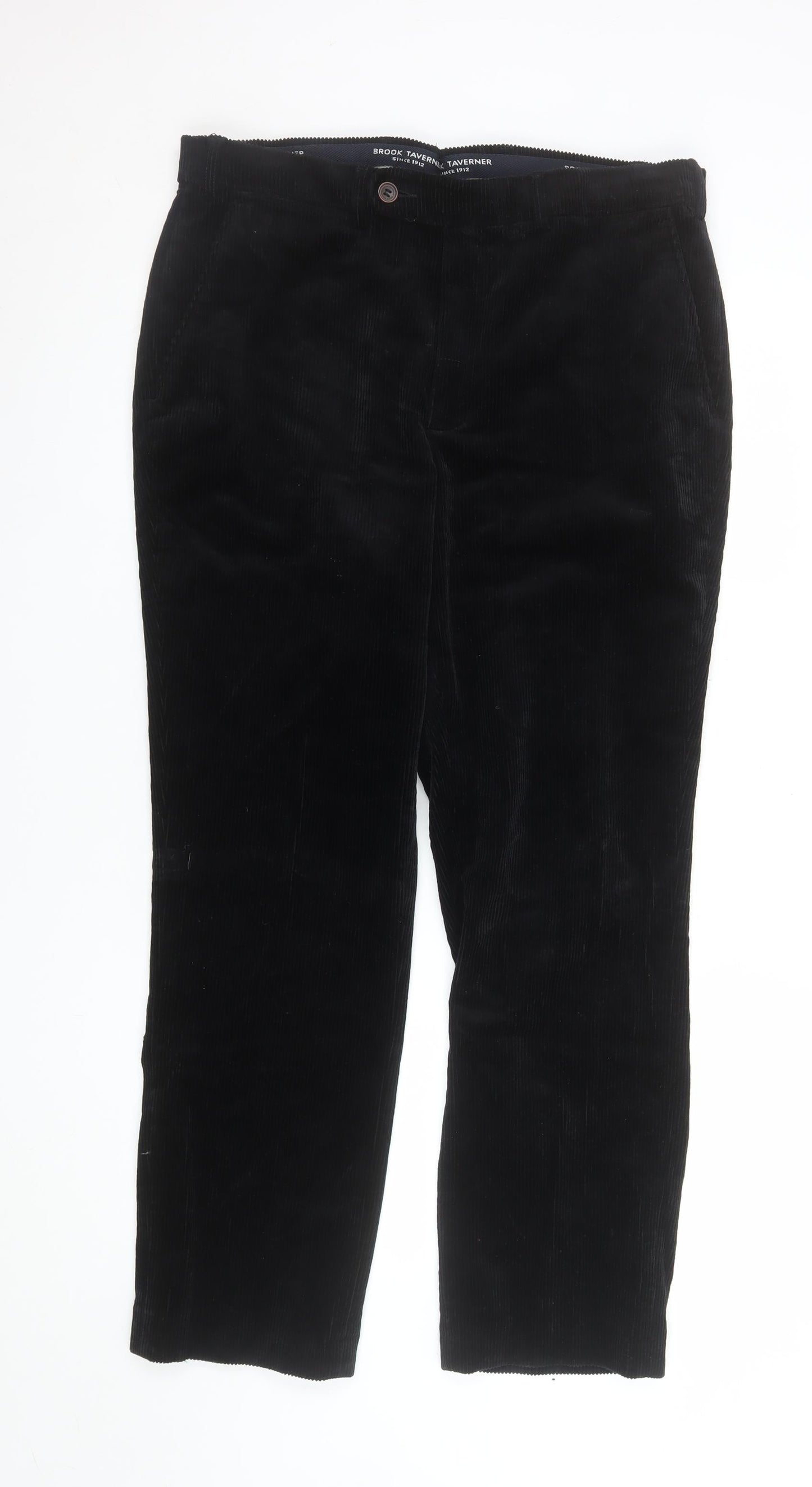 Brook Taverner Men's Black Corduroy Trousers 36W Regular Fit