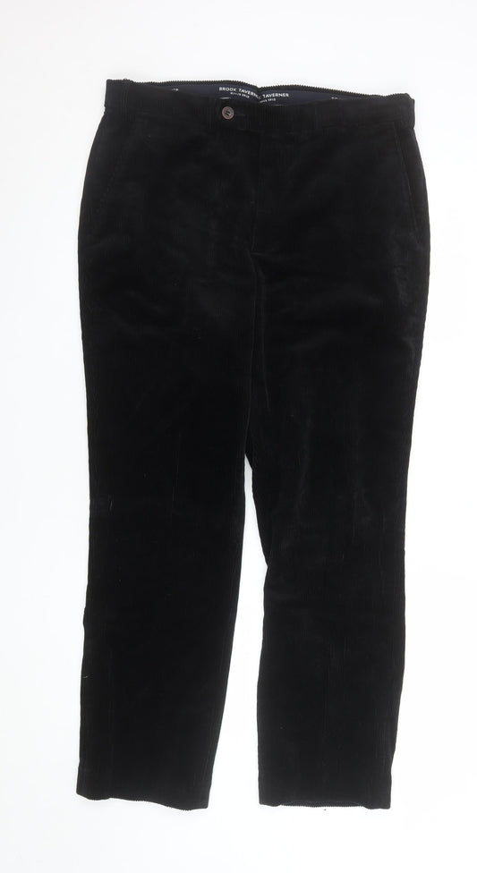 Brook Taverner Men's Black Corduroy Trousers 36W Regular Fit