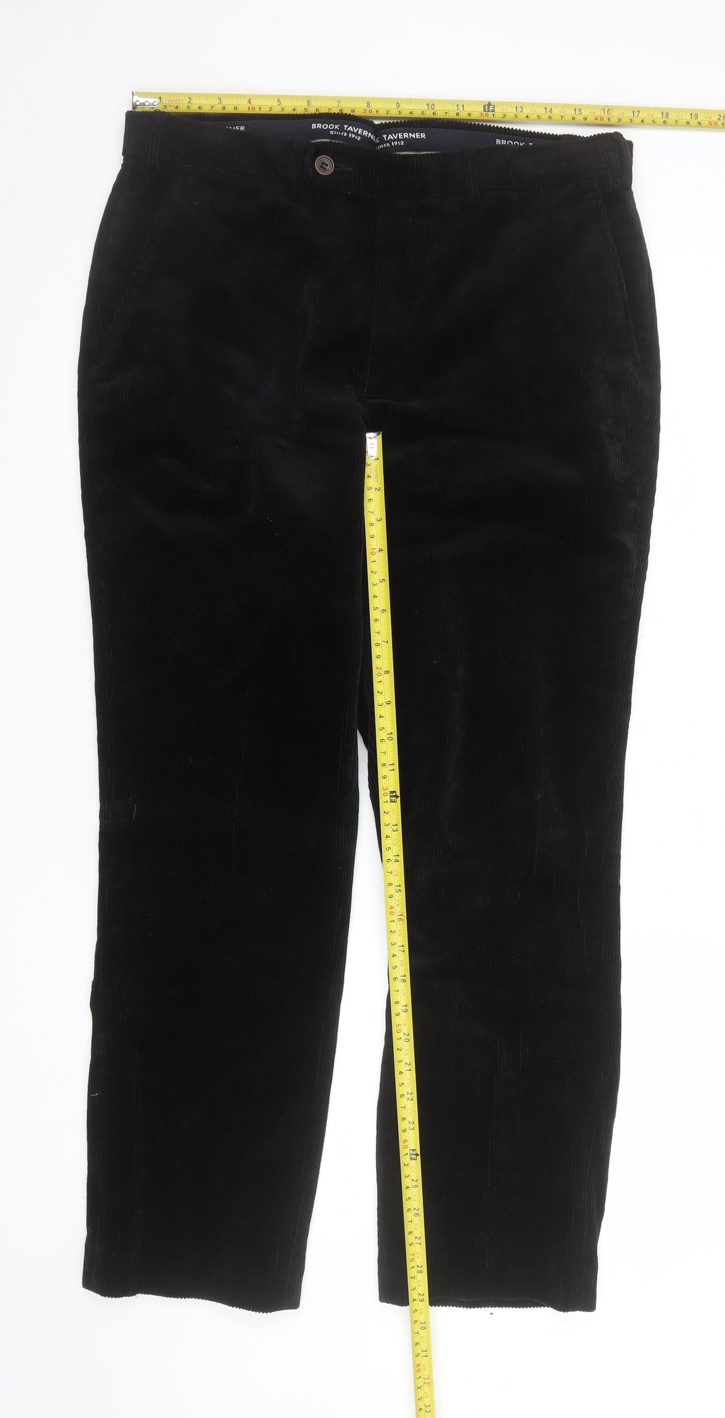 Brook Taverner Men's Black Corduroy Trousers 36W Regular Fit