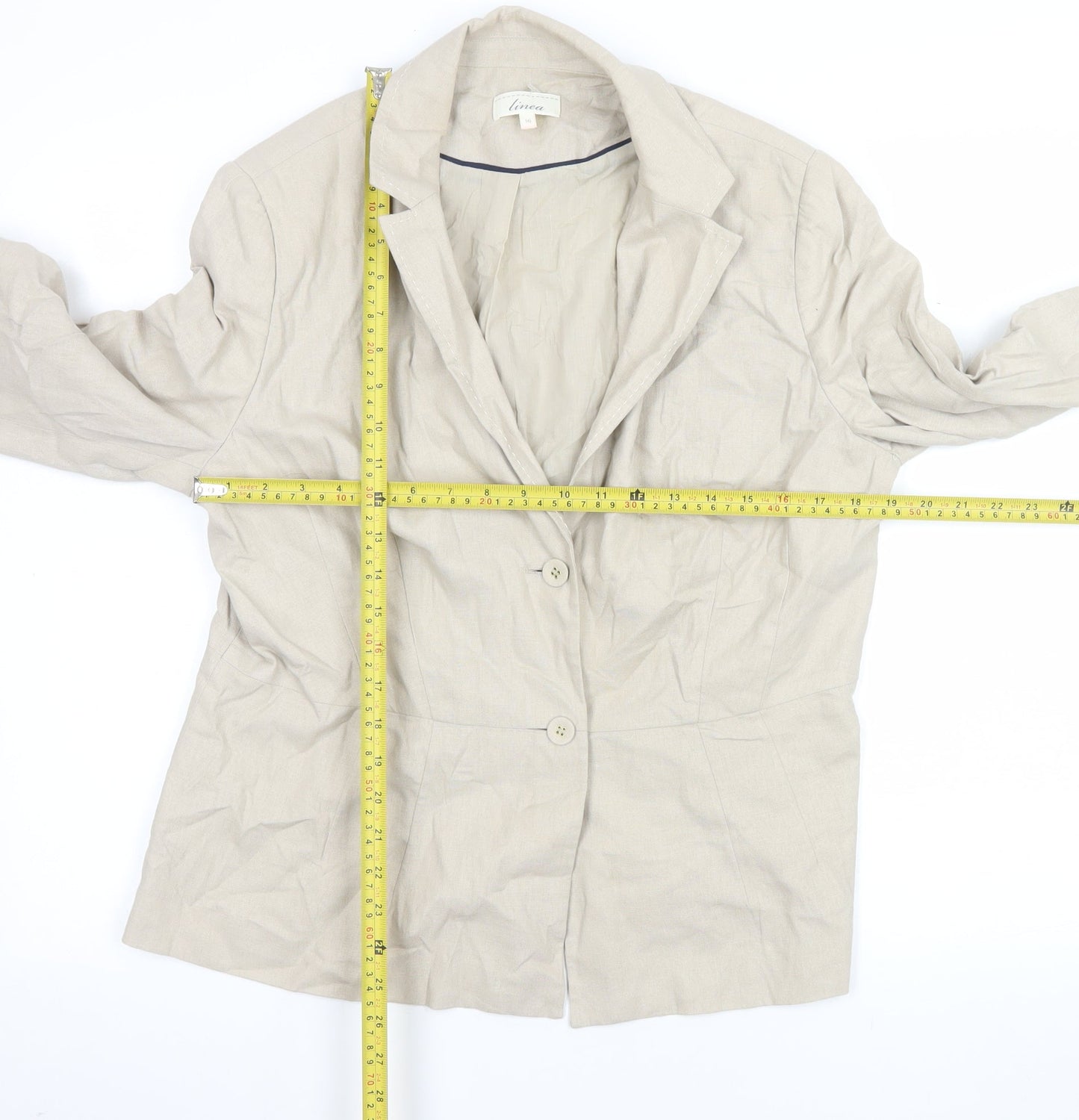 Linea Women Beige Linen Blend Single-Breasted Blazer Size 16