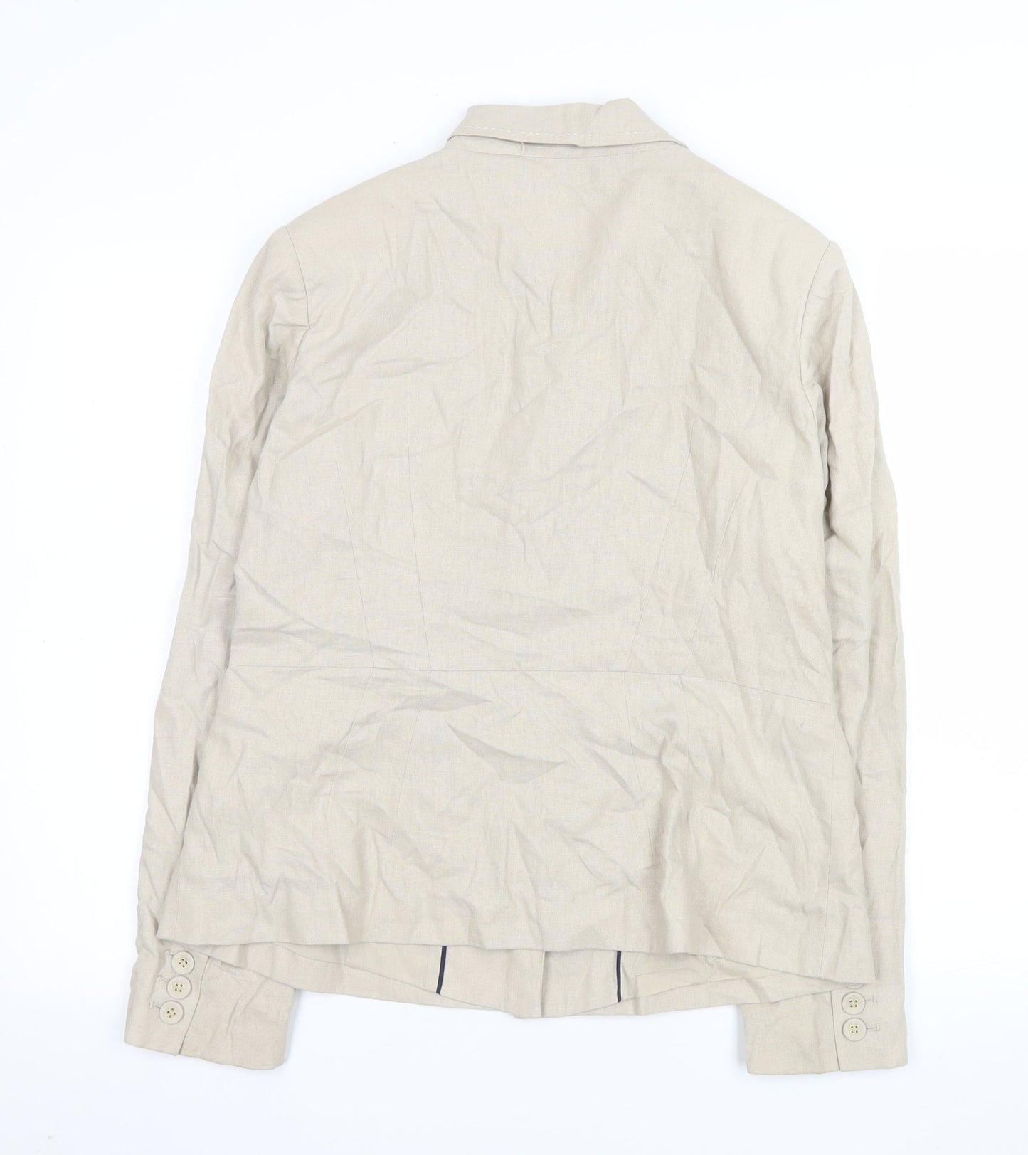 Linea Women Beige Linen Blend Single-Breasted Blazer Size 16