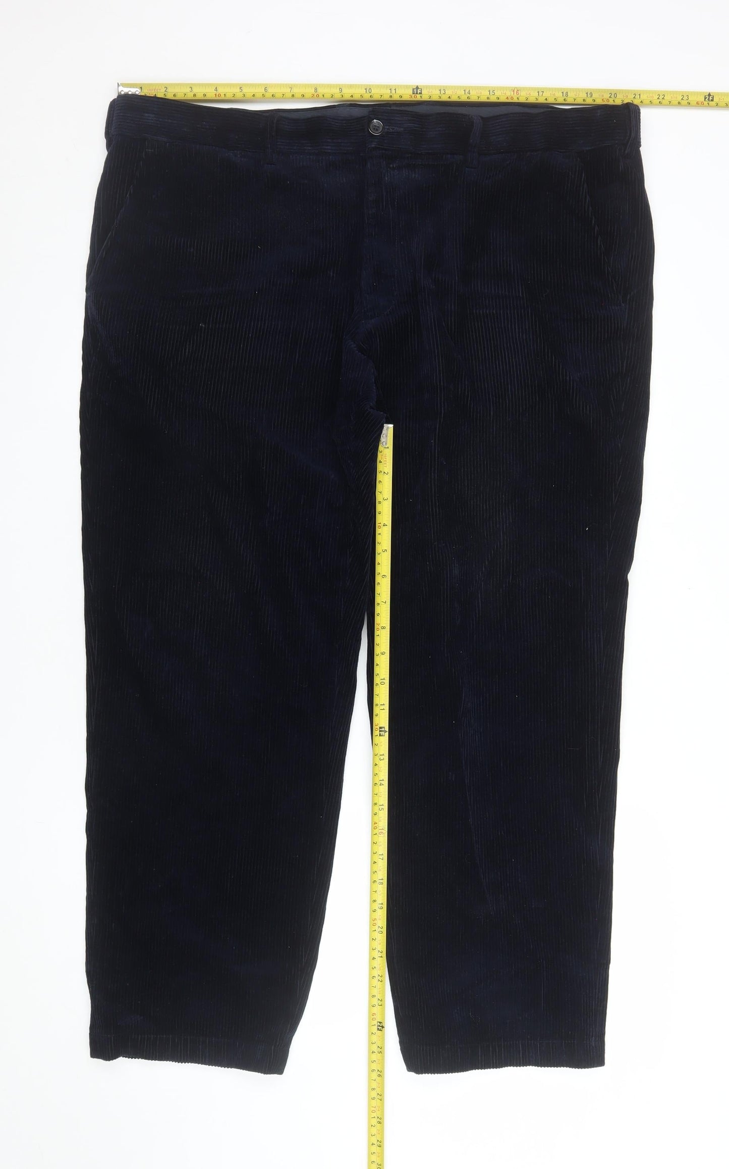 Marks and Spencer Men’s Blue Corduroy Regular Fit Trousers 42x29