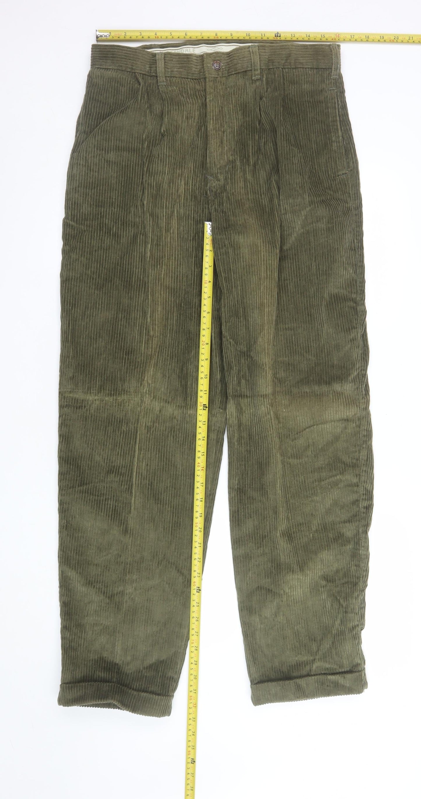 Ferndale Men's Green Corduroy Trousers Size 34 Regular Classic Fit