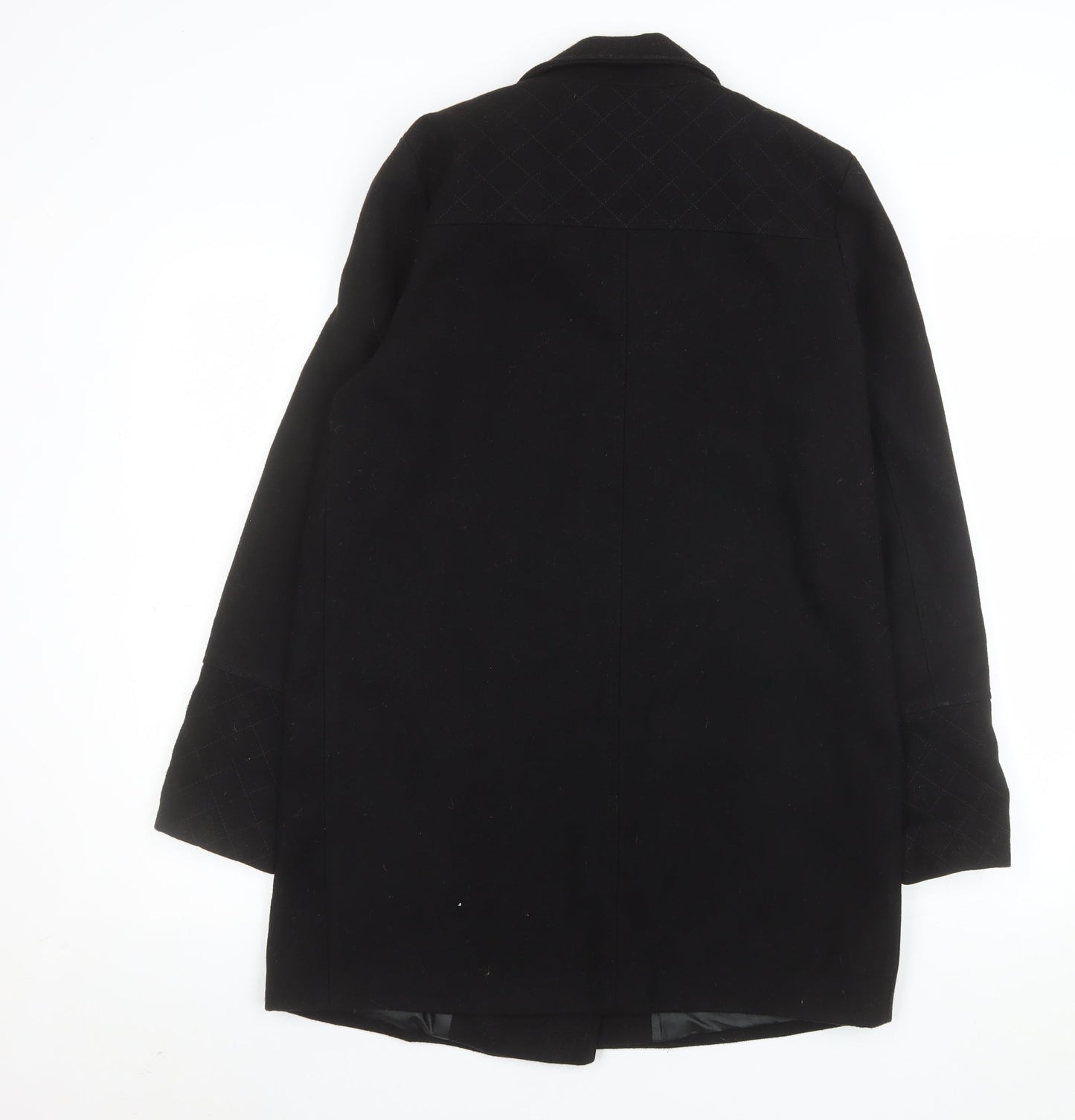 Dorothy Perkins Women’s Black Wool Biker Coat Size 12 Mid-Length Zip