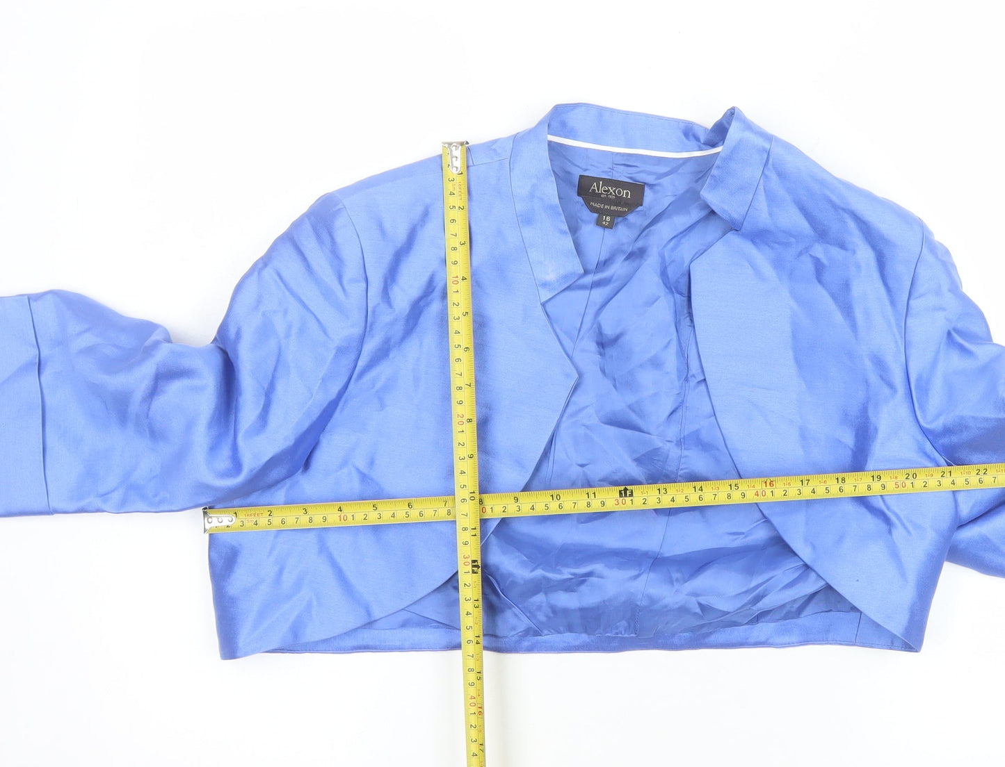 Alexon Women's Blue Cropped Silk Wool Bolero Jacket Size 16