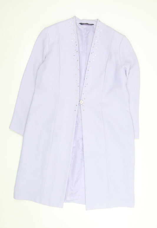 Fashion Extra Women's Purple Beaded Long Overcoat UK 18