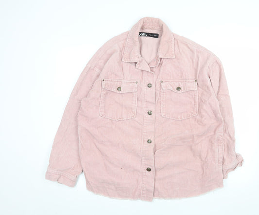 Zara Womens Pink Corduroy Button Jacket Size 12 Relaxed Fit