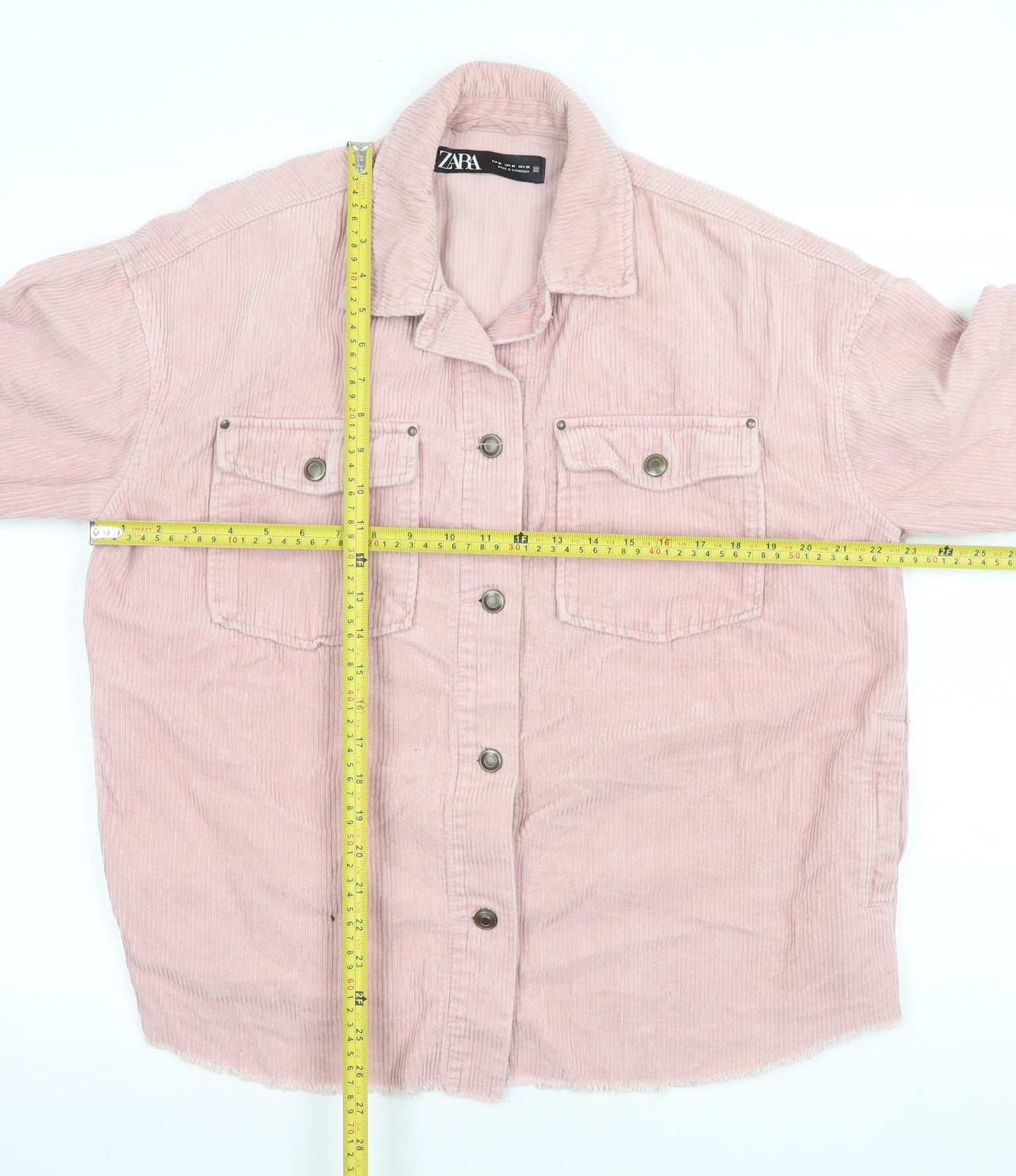 Zara Womens Pink Corduroy Button Jacket Size 12 Relaxed Fit